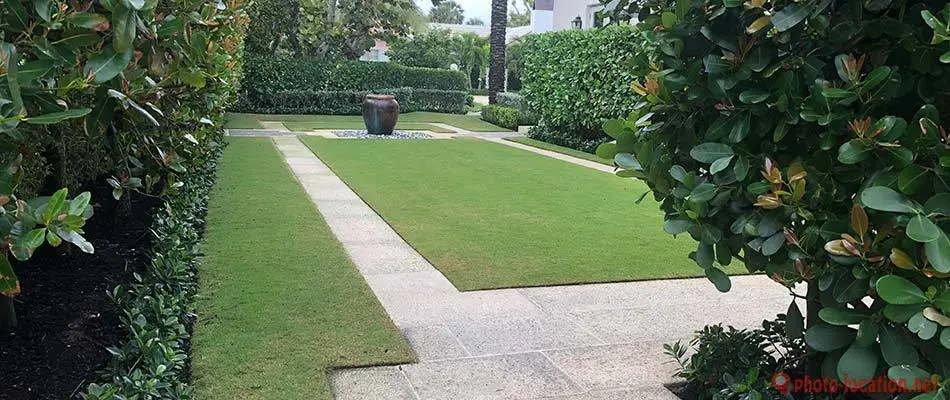This lawn in Gulf Stream, FL benefits from landscape and lawn maintenance.